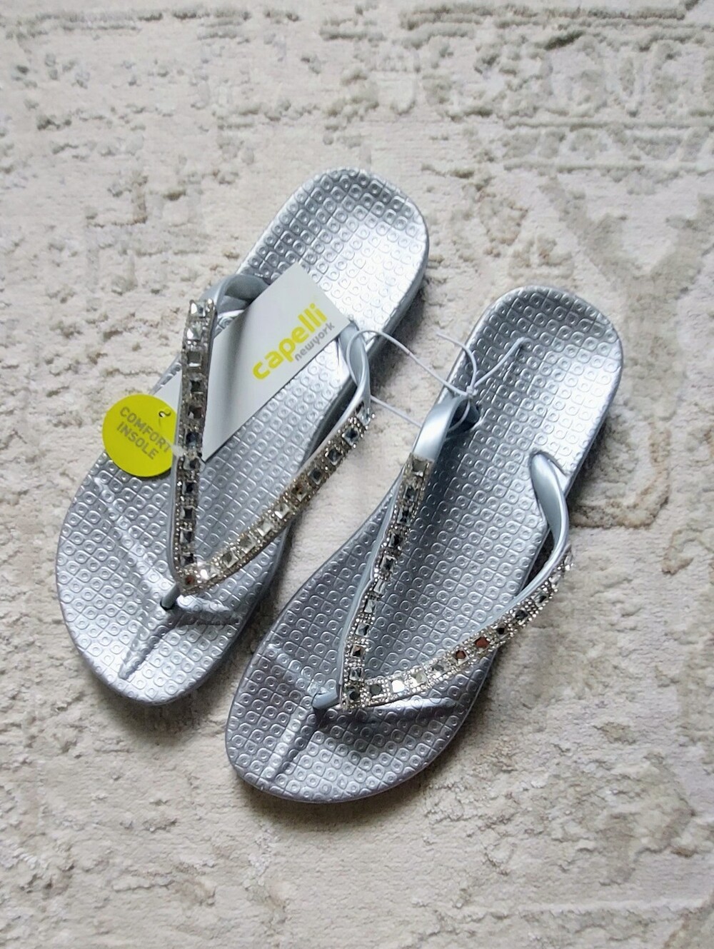 Capelli Of New York Silver Jeweled Women's Thong Sandals